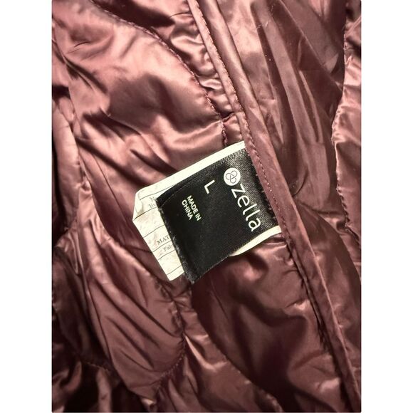 Zella Women’s Large Onion Quilted Jacket Burgundy Fudge Full Zip Oversized - Picture 7 of 9